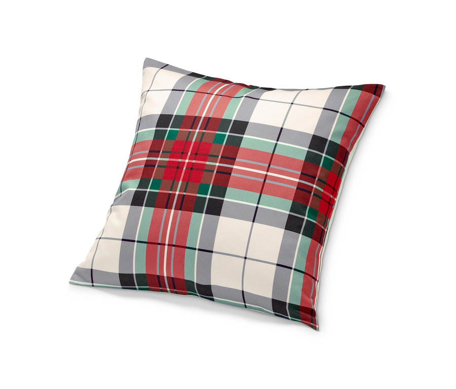 Kostkovaný povlak na dekorační polštářek.