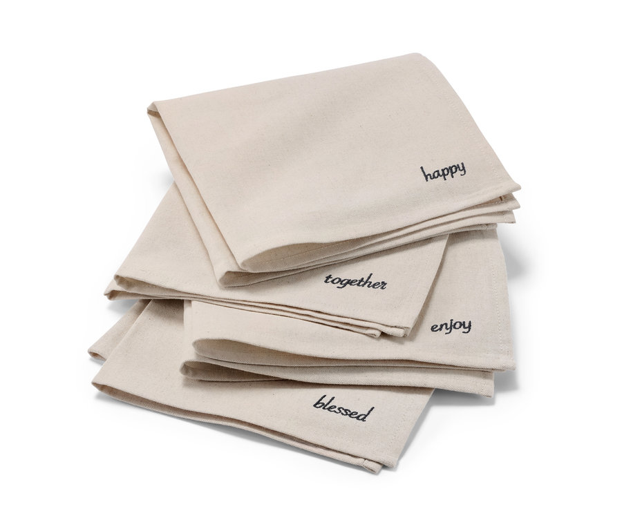 Stoh béžových ubrousků s výšivkou, 4 ks.