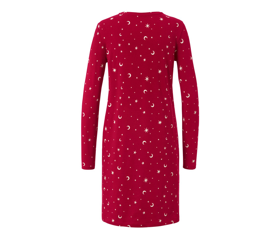 Červená noční košile s dlouhými rukávy a potiskem hvězd a měsíců.