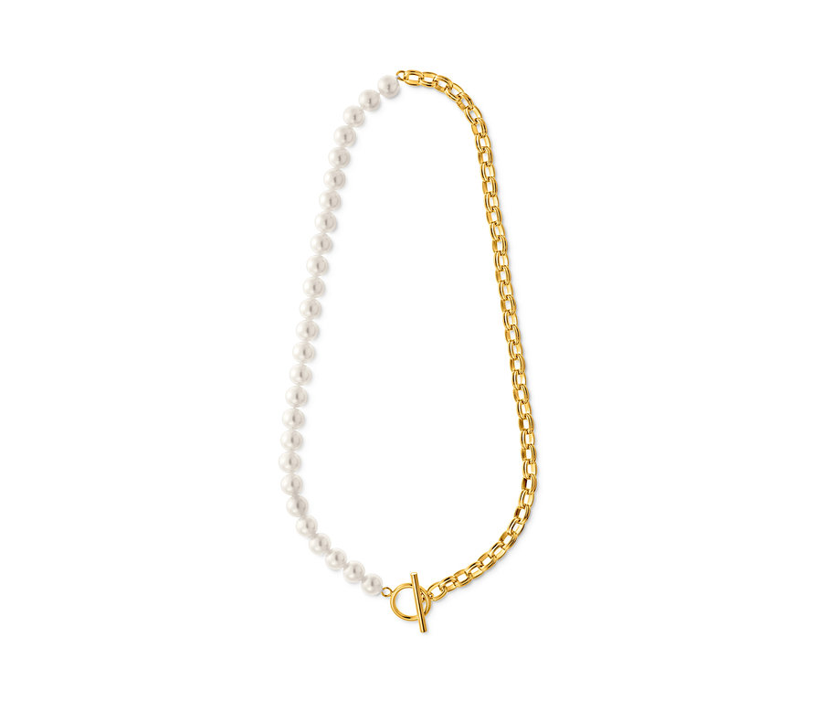 Náhrdelník, z poloviny perlový a z poloviny zlatý řetízek.