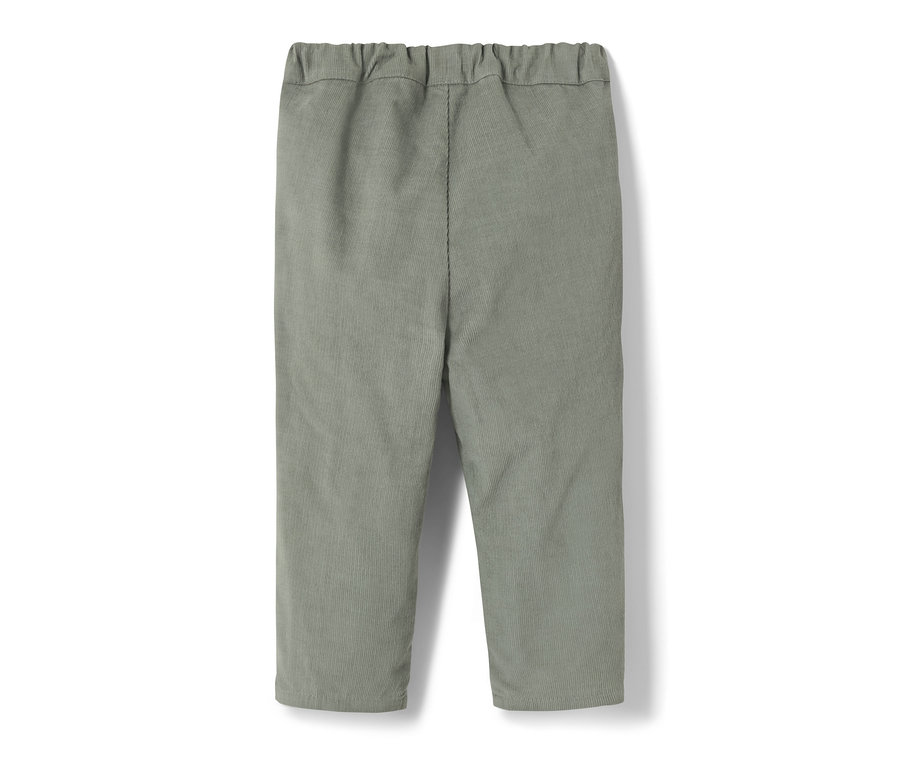 Khaki dětské manšestrové navlékací kalhoty s elastickým pasem.