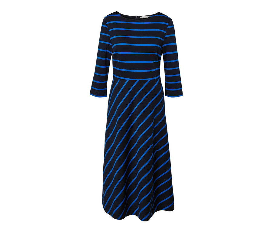 Detail of a striped jersey dress.