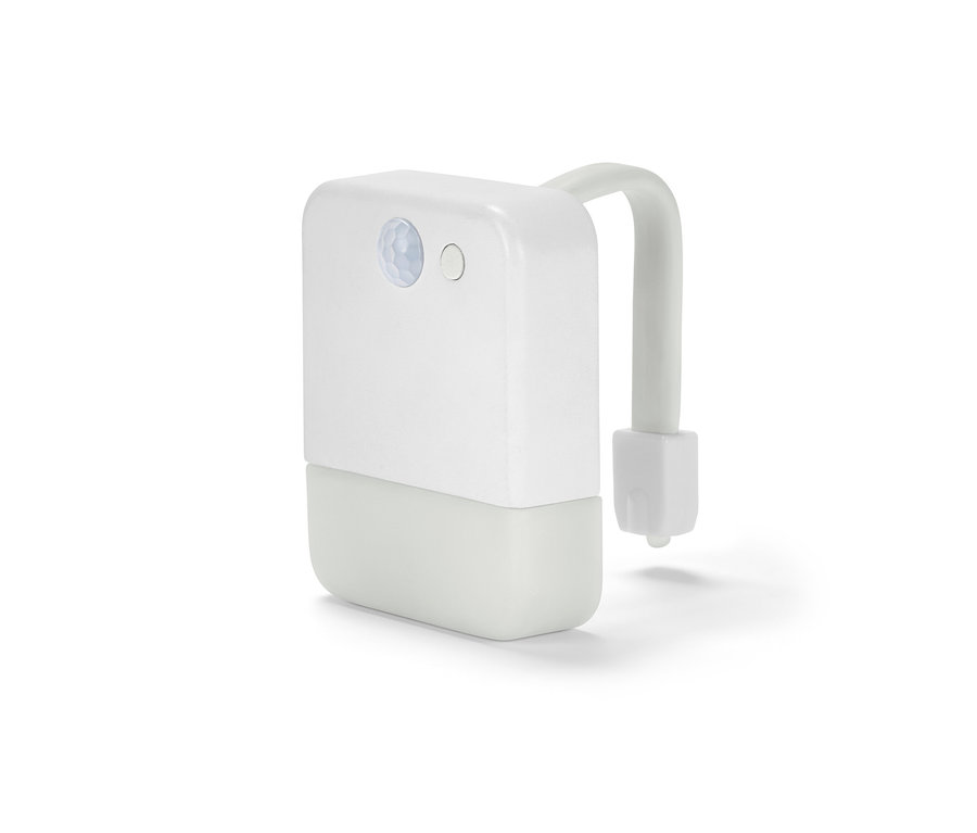 Bílé LED světlo na WC se senzorem pohybu.