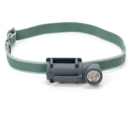 2-v-1 LED multifunkční světlo s olivově zeleným páskem na hlavu.