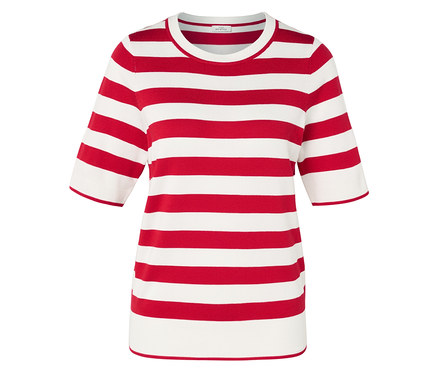 Svetr z jemného úpletu, proužky v červené a bílé barvě