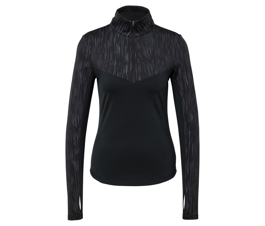 Černé tričko s dlouhým rukávem a texturovanými detaily na ramenou a horní části.