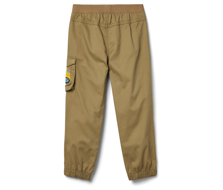 Khaki kalhoty s elastickým pasem a našitou kapsou s aplikací bagru.