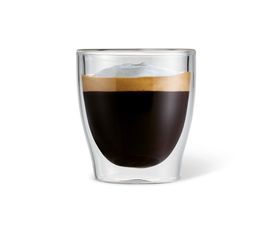 Espresso ve 2 dvoustěnných sklenicích.