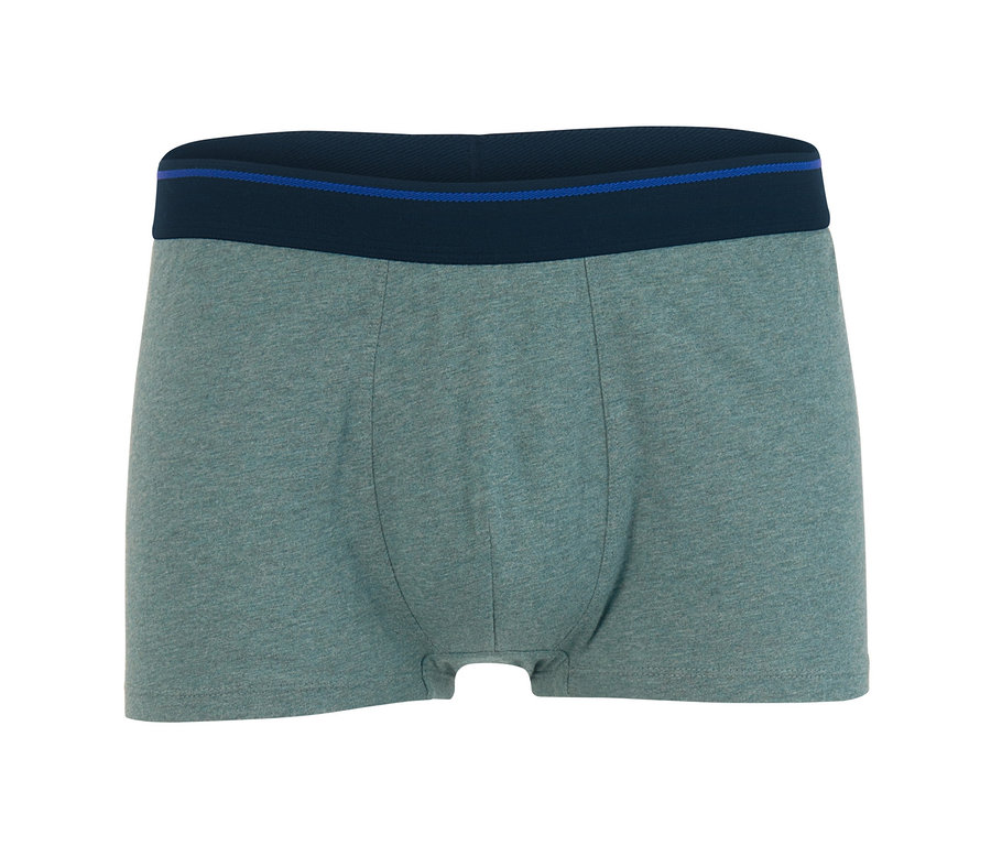 Zobrazené jedny boxerky ze sady 2 ks. Boxerky jsou šedozelené s tmavě modrým pasem.