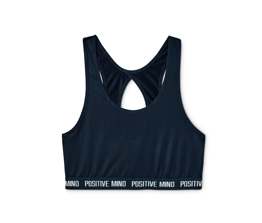 Tmavě modrá sportovní podprsenka z 2 ks s nápisem "MIND POSITIVE MIND".