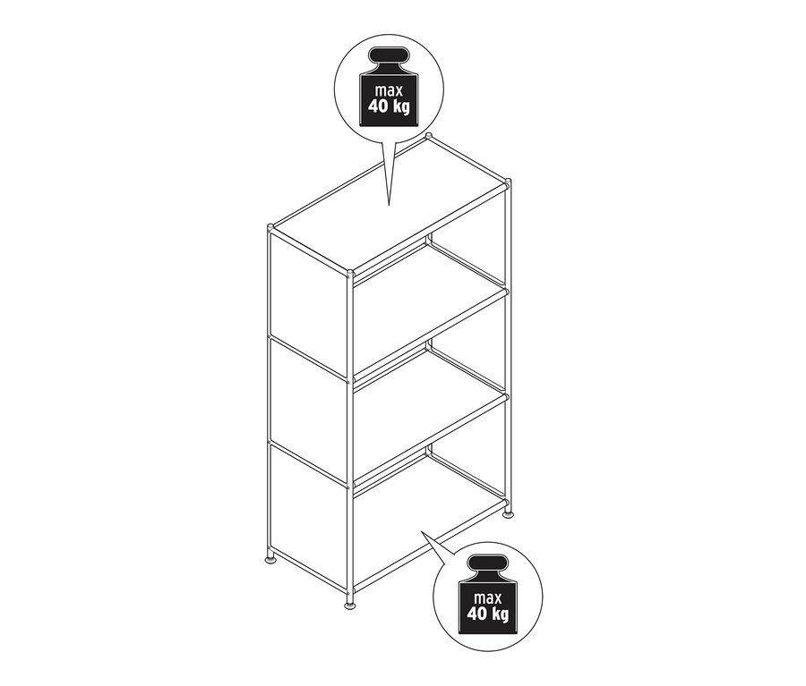 Ilustrace kovového regálu »CN3« se 3 policemi.