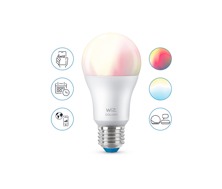 Detailní záběr na světlo ve tvaru koule se střídáním barev, cca 45 cm.