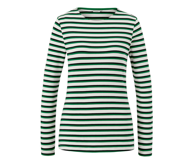 Vícebarevné pruhované tričko s dlouhým rukávem.