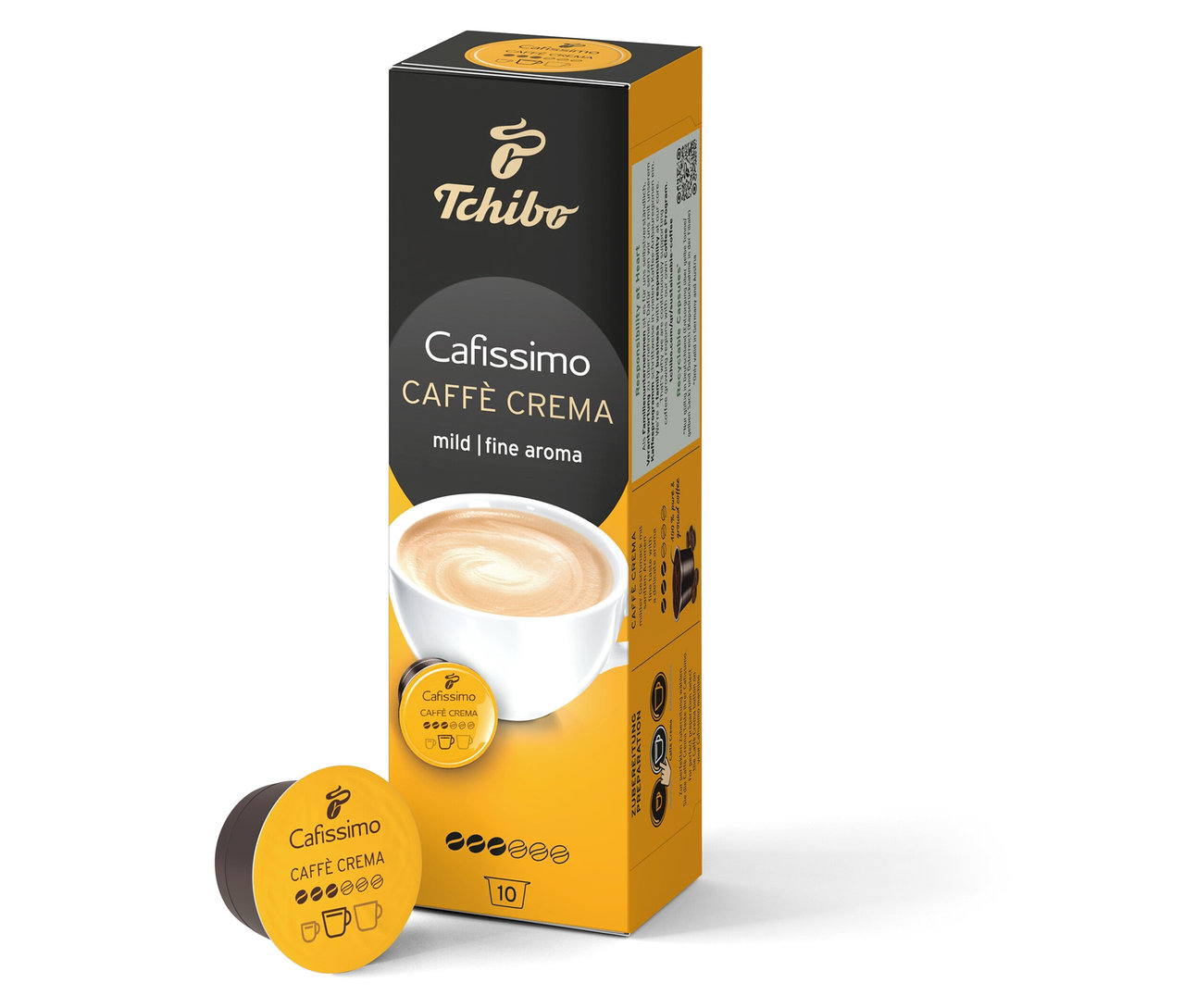 Balení Cafissimo Caffè Crema mild a kapsle. Balení obsahuje 10 kapslí.