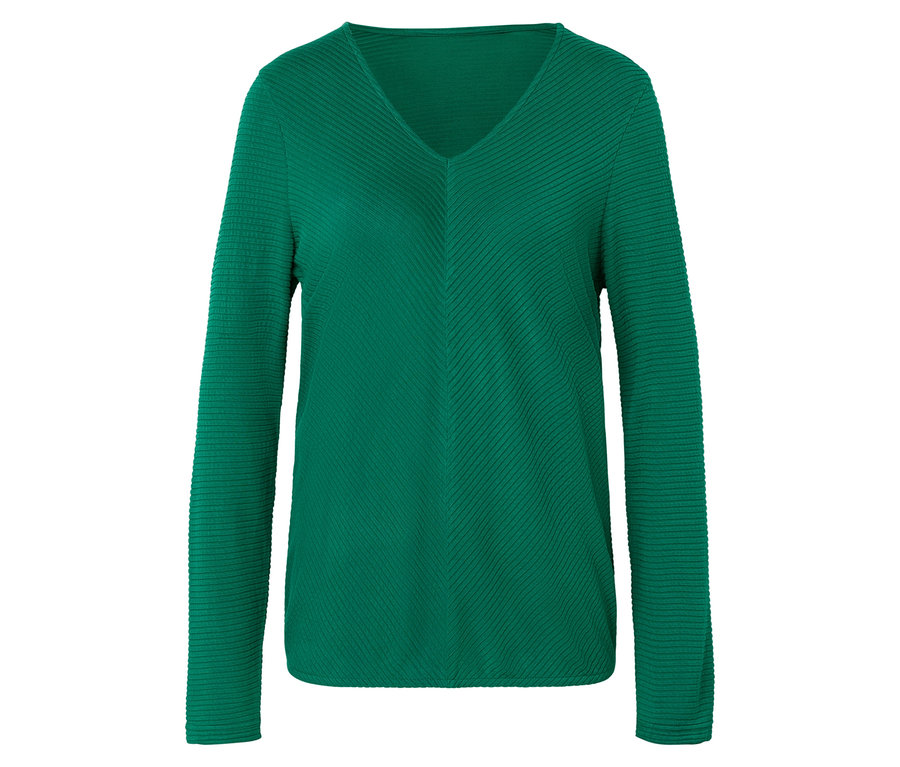 Zelený svetr s dlouhým rukávem a výstřihem do V.