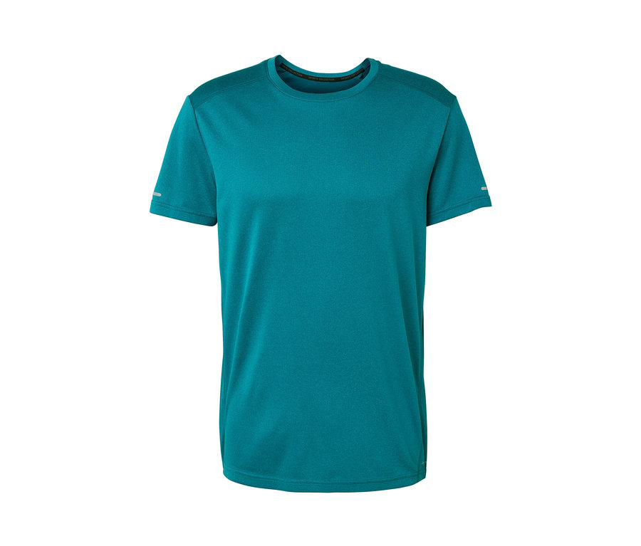 Tyrkysové funkční triko na bílém pozadí.