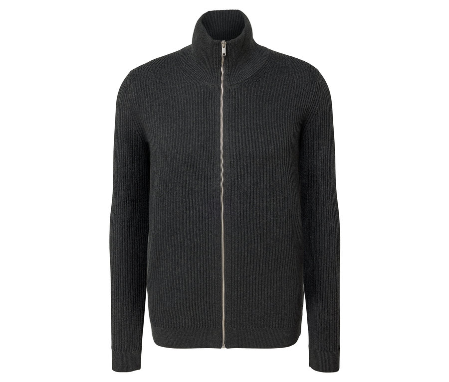 Pletený svetr antracitové barvy se zipem.