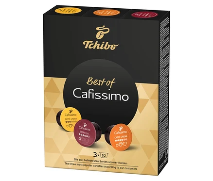 Je viditelné balení Cafissimo Best of Cafissimo 30 kapslí od Tchibo.