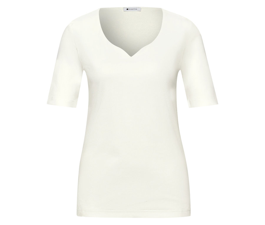 Bílé tričko s krátkým rukávem Street One s výstřihem do V, umístěné uprostřed.