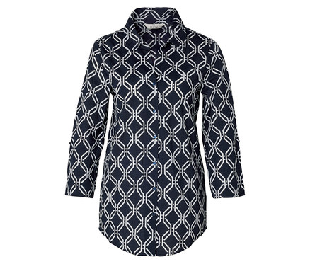 Halenka z žerzejového piké, celoplošný potisk v tmavě modré a bílé barvě