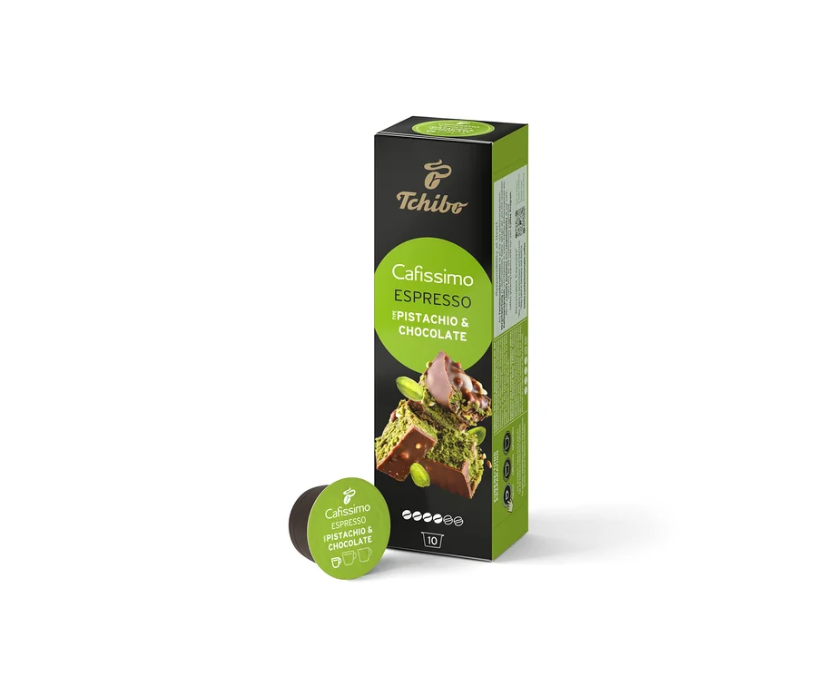 Balení a kapsle Cafissimo Flavoured Espresso - Pistachio & Chocolate.