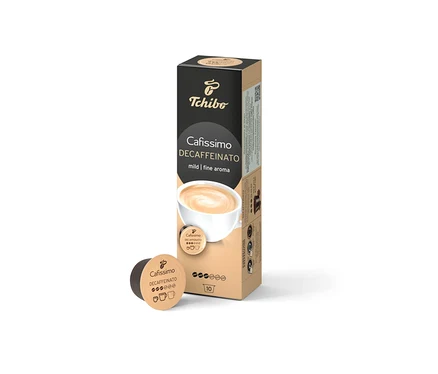 Balení Cafissimo Decaffeinato vedle jedné kapsle.
