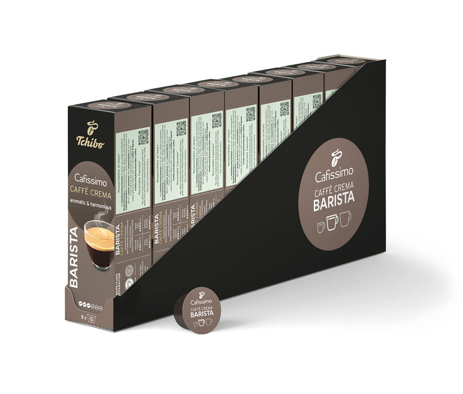 Řada balení kávových kapslí Cafissimo BARISTA Caffè Crema.