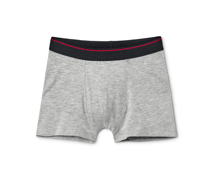 Šedé chlapecké boxerky, 3 ks, s černým pasem s červeným pruhem.