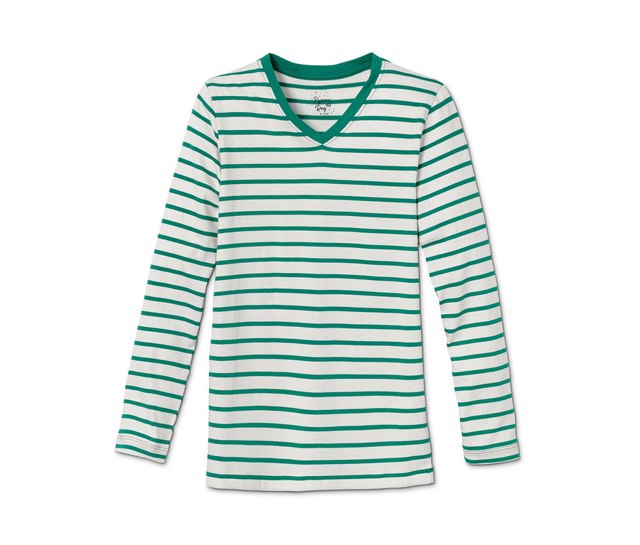 Tričko s dlouhým rukávem Pyžamo z biobavlny s vodorovnými zelenými a bílými pruhy.