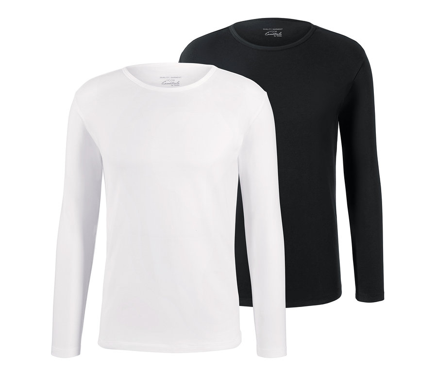 Dvě trička s dlouhým rukávem: bílé a černé.