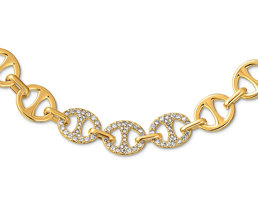 Zlatý řetízek se skleněnými kamínky ve tvaru kotvy.