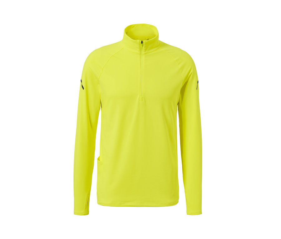 Žluté funkční termotriko s dlouhým rukávem a krátkým zipem.