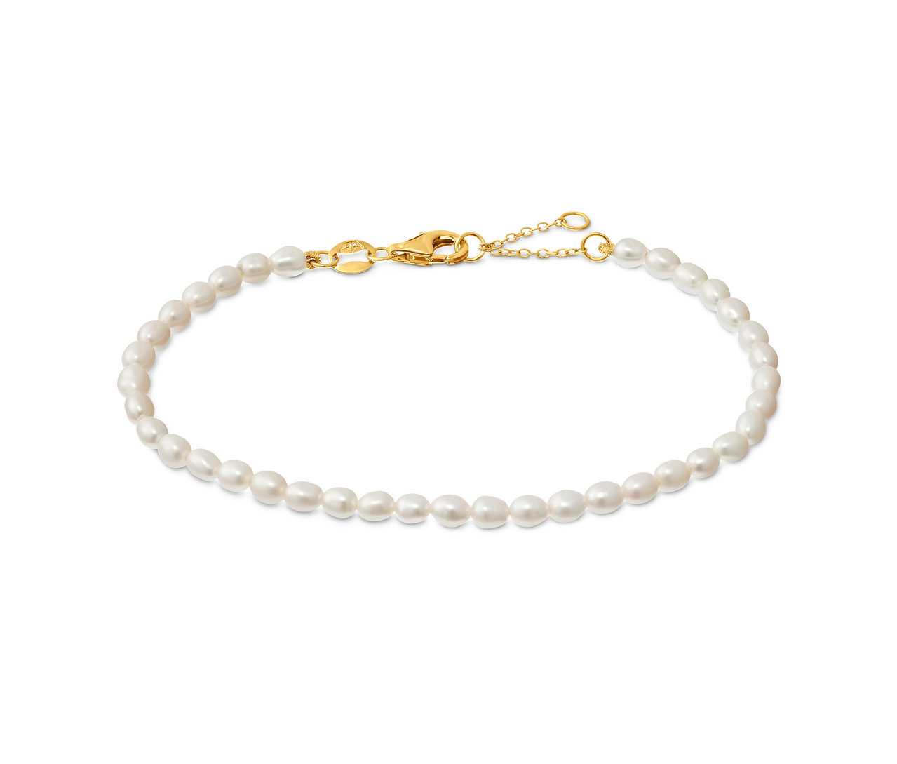 Zlacený stříbrný náramek 925/1000 se sladkovodními perlami z řízeného chovu.