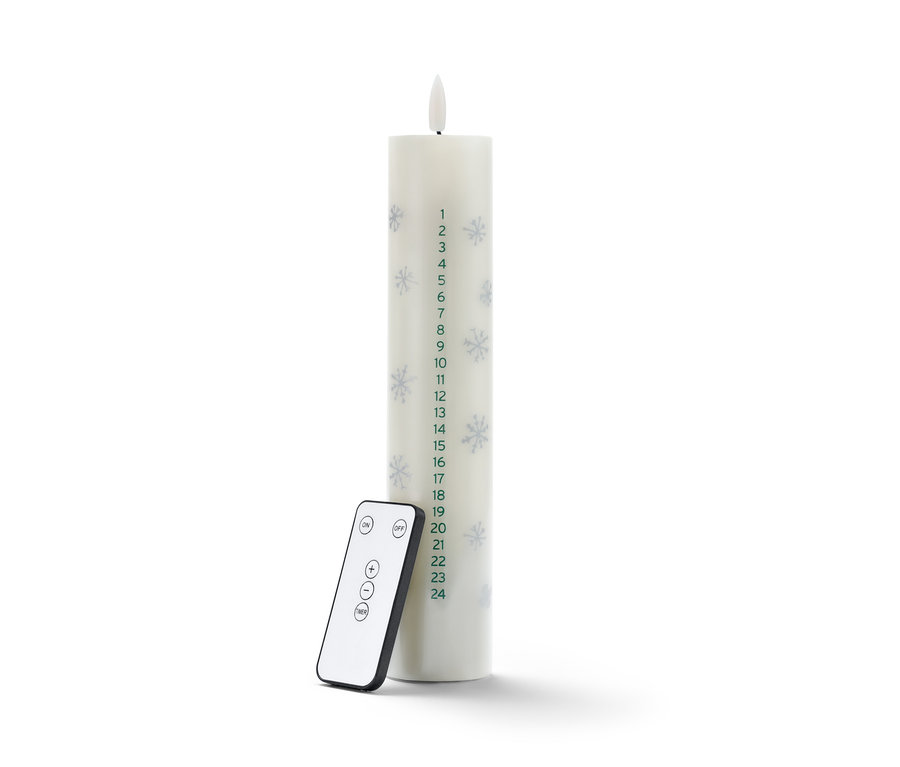 LED svíčka z pravého vosku s adventním kalendářem a dálkovým ovládáním.