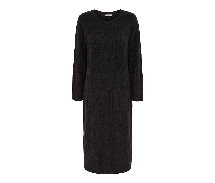 Šedé žebrované pletené šaty.