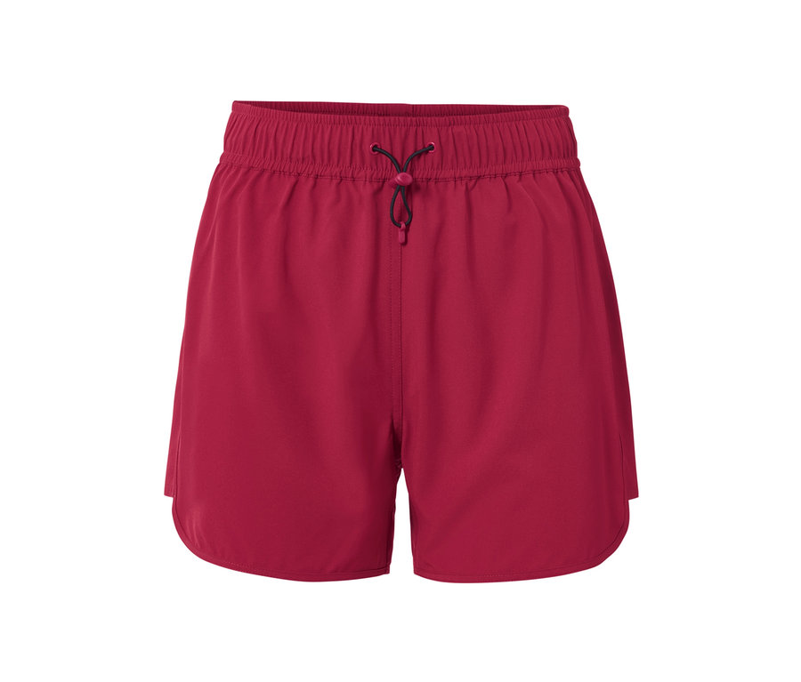 Koupací šortky bobulové barvy s elastickým pasem a stahovací šňůrkou.