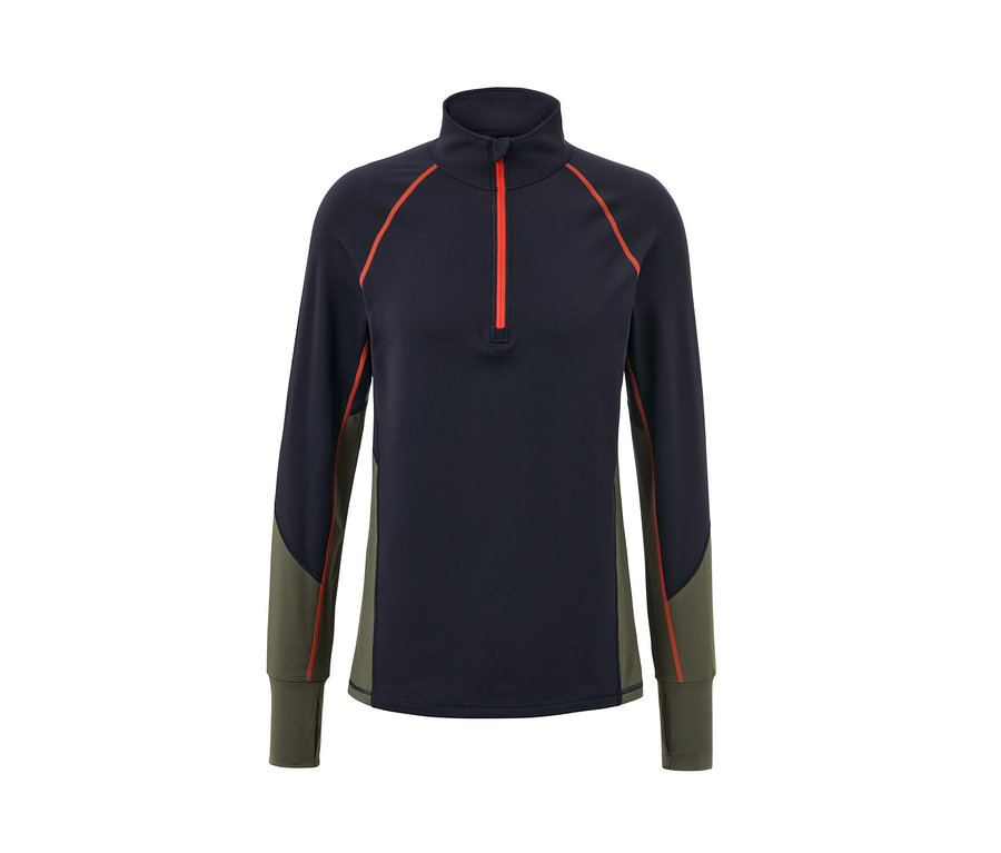 Funkční termotriko s dlouhým rukávem, modročerné barvy, s červeným zipem.