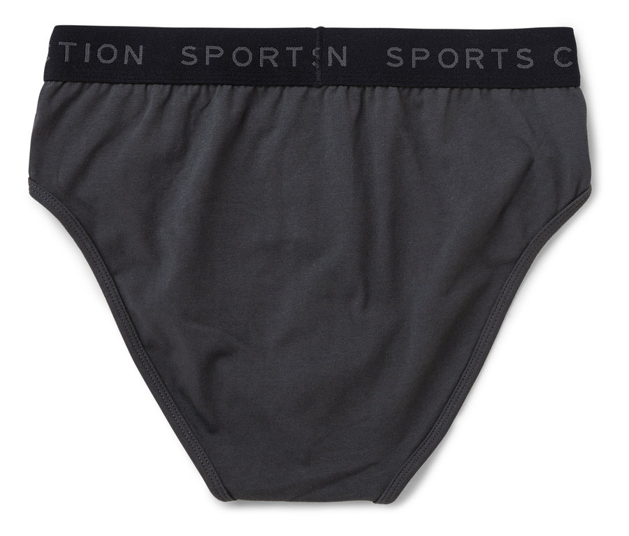 Šedé pánské slipy s černou gumou s nápisem SPORTS.