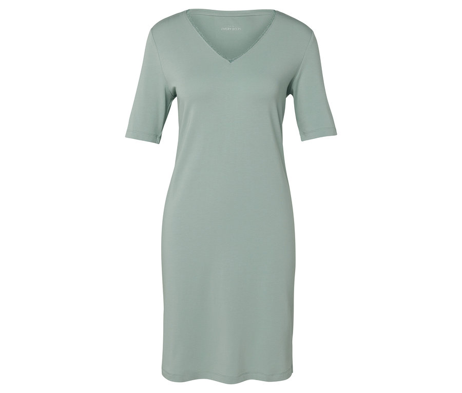Světle zelené šaty s krátkými rukávy a výstřihem do V.