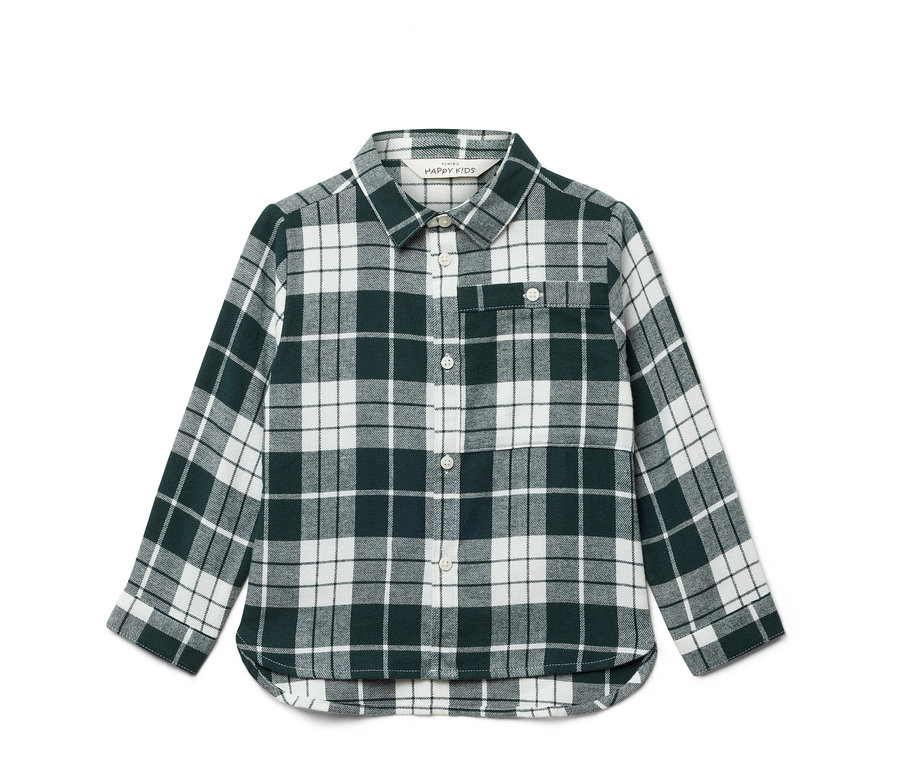 Zelenobílá kostkovaná košile s dlouhým rukávem.