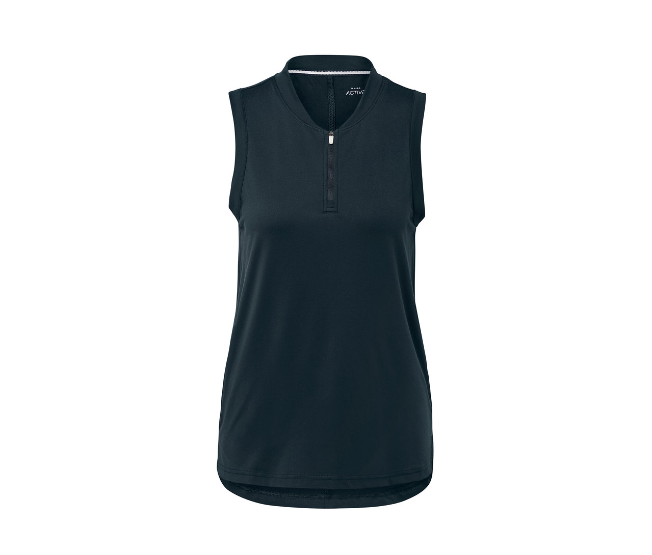 Tmavě modrý funkční top s krátkým zipem.