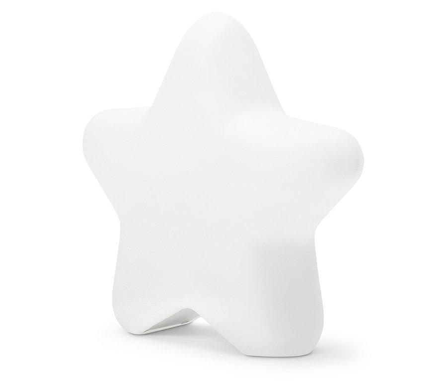 Bílá hvězda stojí na bílém pozadí.