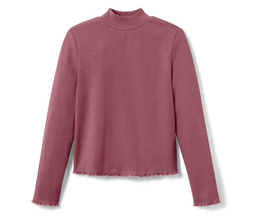 Vínový žebrovaný top s dlouhým rukávem a rolákem.