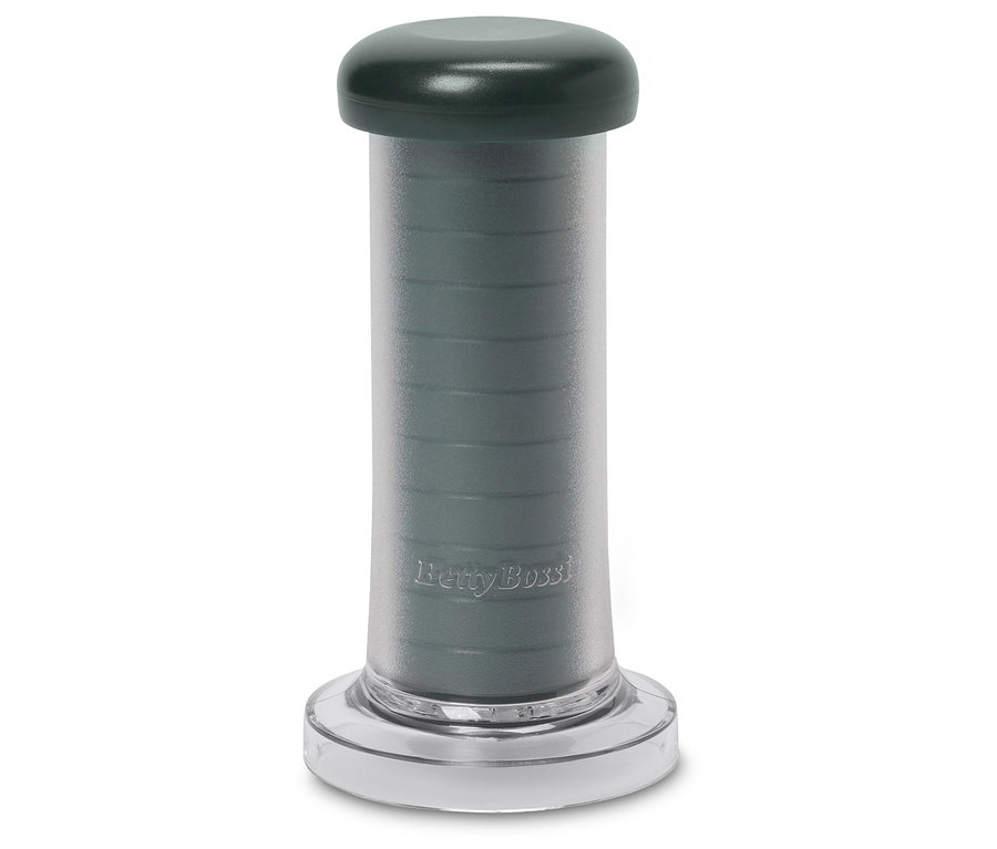 Stříkačka na těsto Betty Bossi s šedou rukojetí a průhledným tělem.