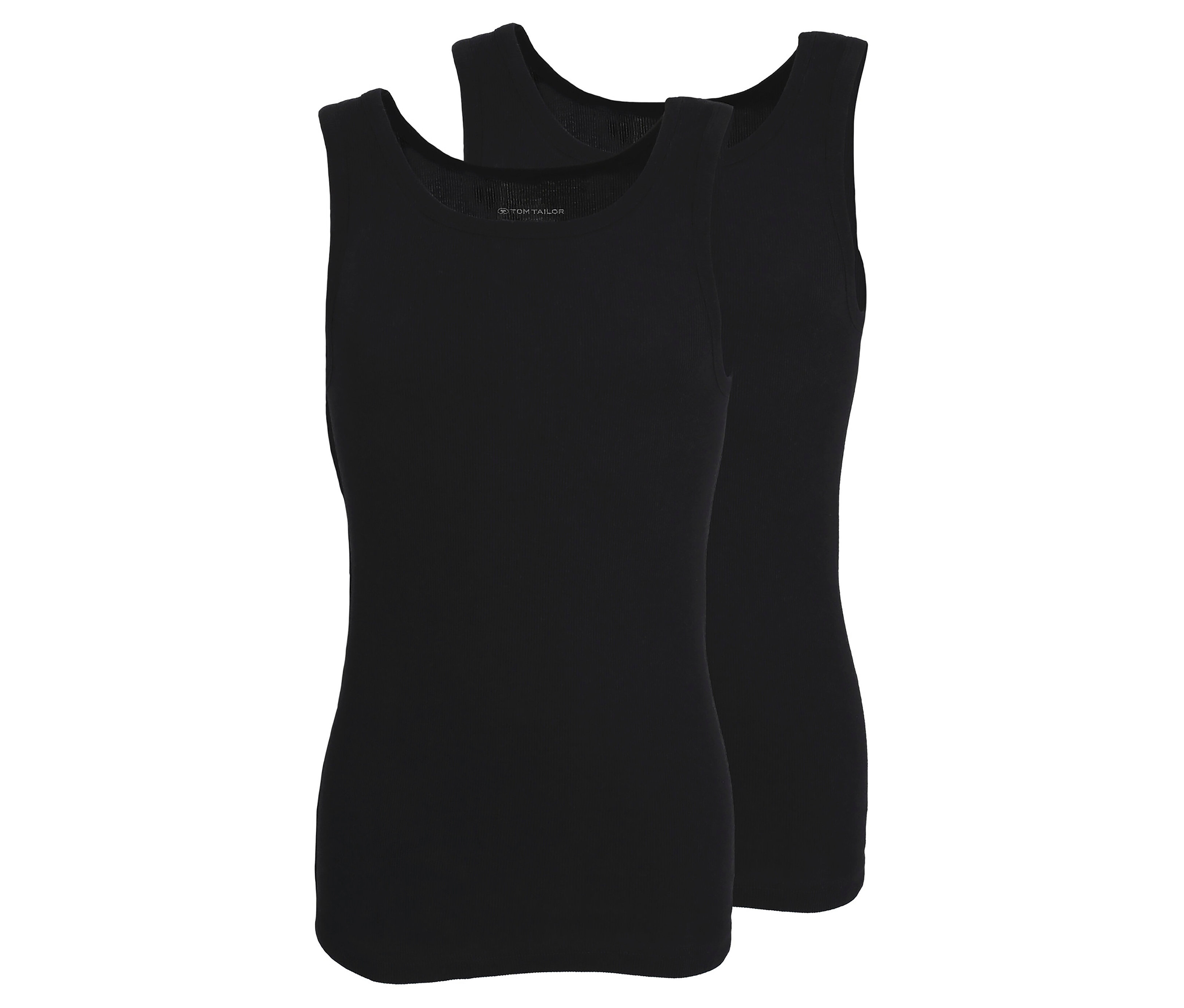 Dvě černé nátělníky Tom Tailor »Montana« naskládané na sobě.