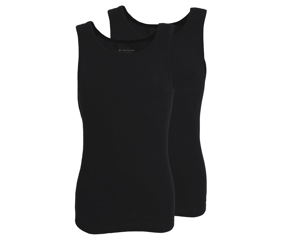 Dvě černé nátělníky Tom Tailor »Montana« naskládané na sobě.