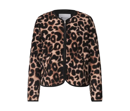 Bunda Street One z teddy fleecu s leopardím vzorem a černým zipem.