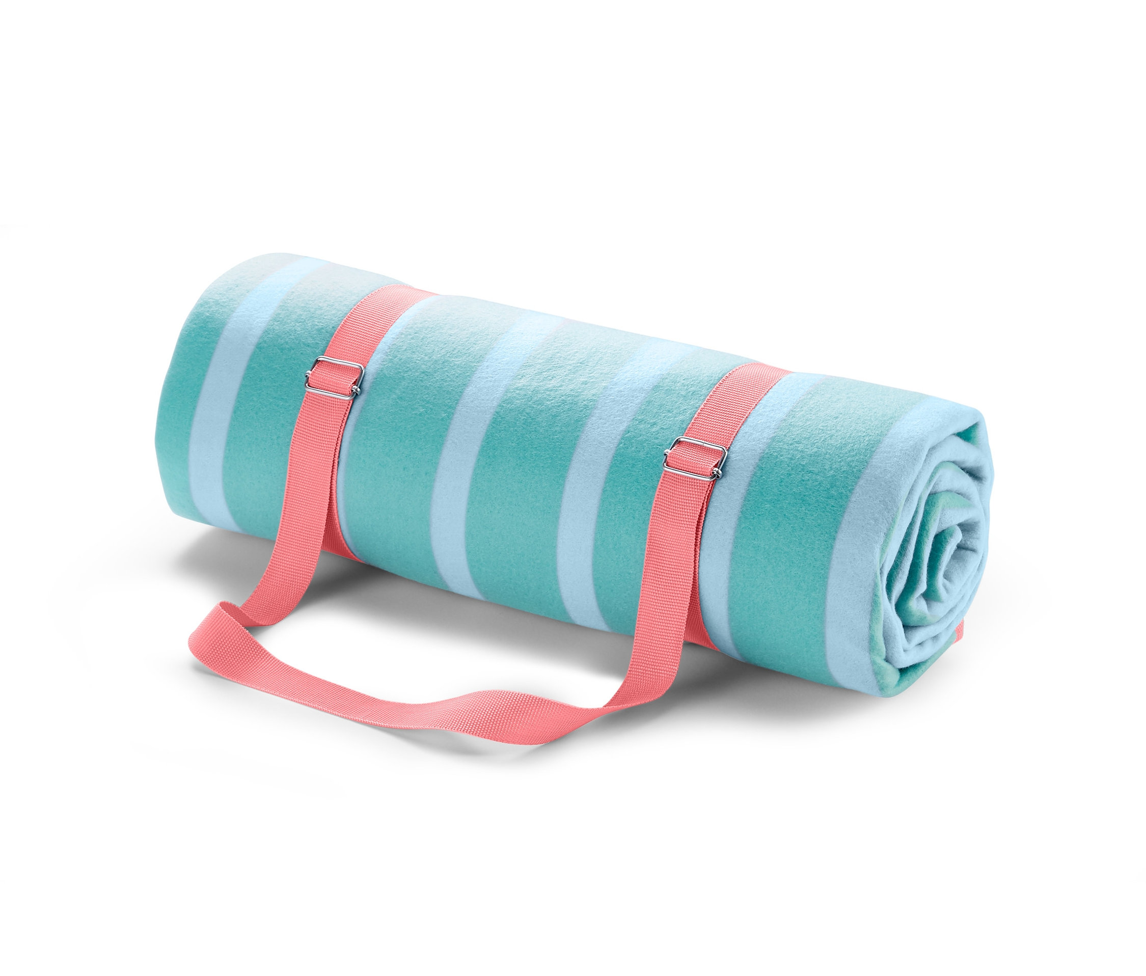 Srolovaná deka na piknik s růžovými popruhy.