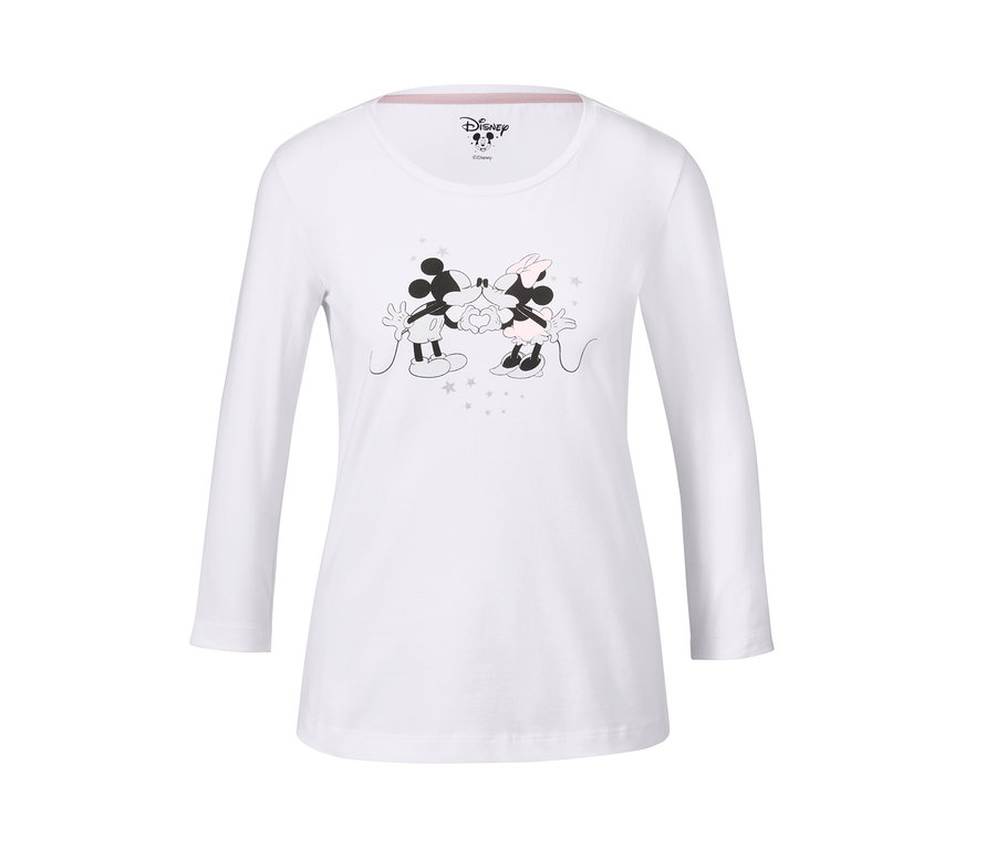 Bílé pyžamo Disney s dlouhými rukávy a potiskem Mickeyho a Minnie Mouse.