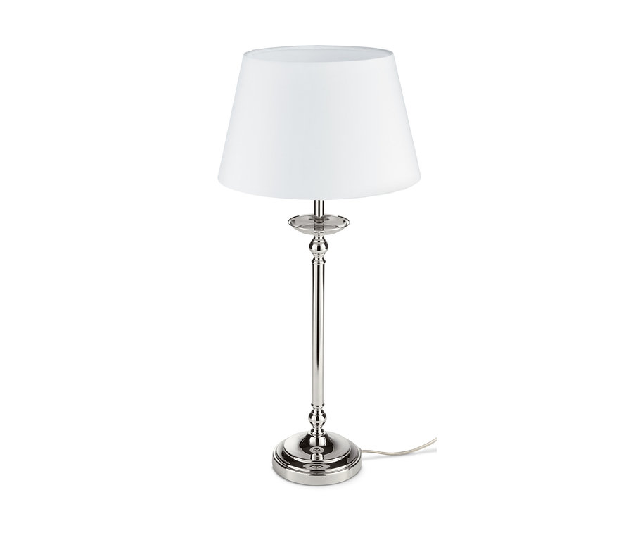 Stojací lampa s textilním stínítkem.